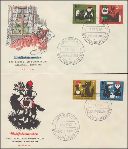 340-343 Wofa Rotkäppchen 1960 auf zwei Schmuck-FDCs BONN 1.10.60