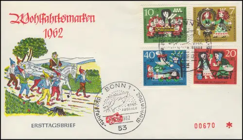 385-388 Wofa Schneewittchen 1962 Satz auf FIDACOS-FDC ESSt BONN 10.10.62