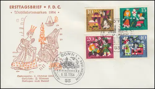 447-450 Märchen Brüder Grimm Dornröschen, Satz auf Schmuck-FDC ESSt Bonn 6.10.64