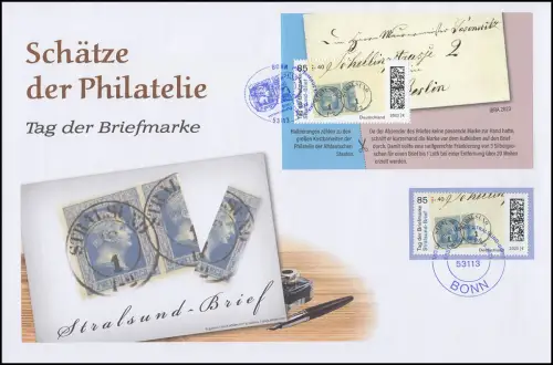 3752 und Block 91 Tag der Briefmarke, Schätze Philatelie, IBRA auf Schmuck-FDC