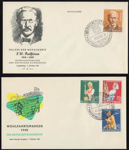 297-300 Wofa Landwirtschaft Satz auf 2 Schmuck-FDC Ersttag Pfungstadt 1.10.58