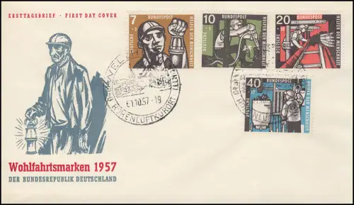 270-273 Wofa Kohlebergbau 1957 Schmuck-FDC Ersttagstempel Welzheim 1.10.57