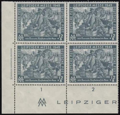240 DZ Leipziger Messe 1949 - Eck-Viererblock u. links mit Druckereizeichen, **