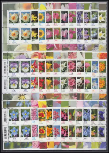 2434 ff Blumen - 66 Werte komplett im Viererblock links, postfrisch **