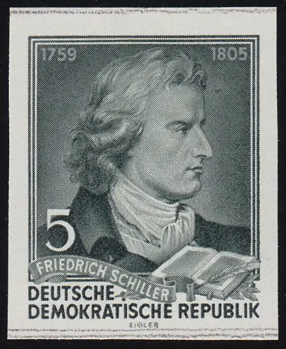 464B XI Friedrich Schiller 5 Pf UNGEZÄHNT, Wz. XI ** postfrisch