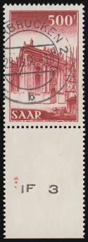 337 Ludwigskirche 500 Fr., Unterrand IF3, echt zeitgerecht O Saarbrücken 2 - b