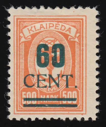 Memel 237 I Aufdruckmarke 60 Cent. - Befund Haslau ungebraucht *