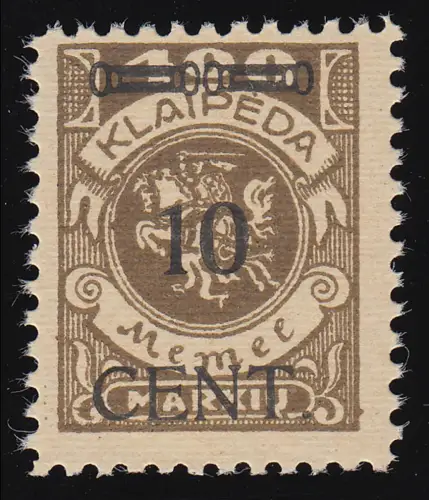 181 Freimarke Memel 10 Cent auf 400 Mark, postfrisch **