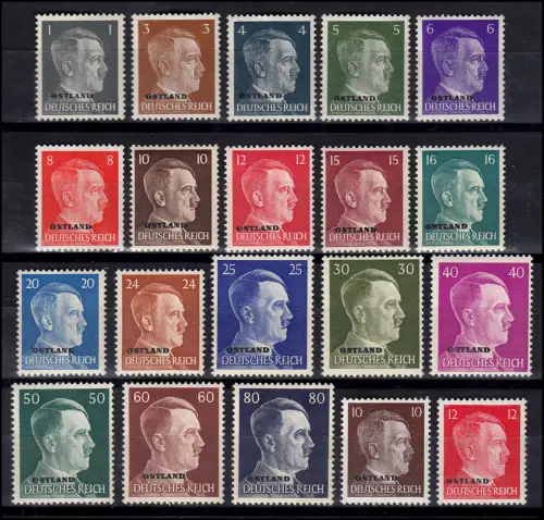 Ostland 1-20 Aufdruck auf Hitler-Marken, 20 Werte komplett, ** postfrisch