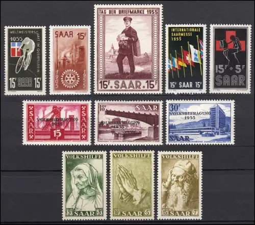 357-367 Saarland: Jahrgang 1955 (11 Marken) komplett postfrisch **