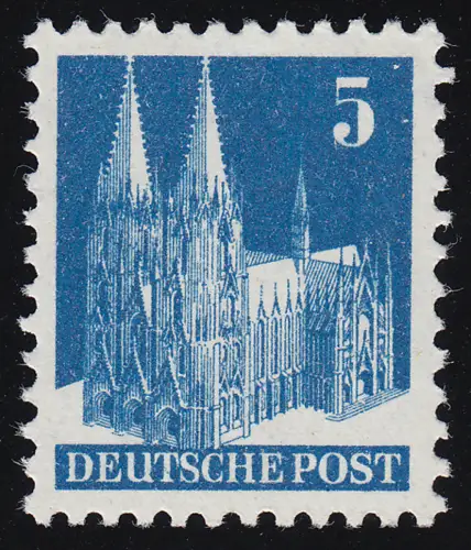 Bizone 75V WF Bauten 5 Pf., blau, weit gezähnt, postfrisch **