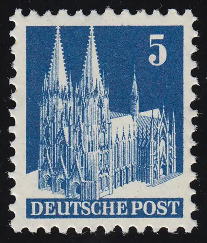 Bizone 75V XF Bauten 5 Pf., blau, weit gezähnt, postfrisch **