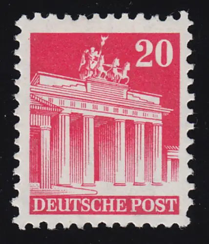 Bizone 85 WF Bauten 20 Pf. rot, weit gezähnt, postfrisch **