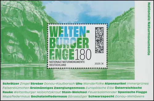 Block 95 3915 Naturmonumente - Weltenburger Enge, postfrisch ** / MNH