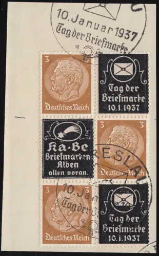 513 Hindenburg 6er-Block mit Überdruck Tag der Marke / KaBe, SST Breslau 1937