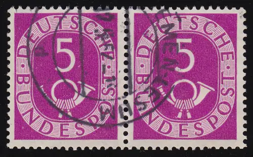 125 Posthorn 5 Pf waagerechtes Paar ungefaltet, lesbar zeitgerecht gestempelt O