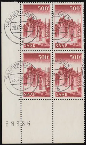 337 Ludwigskirche 500 Fr., Eck-Vbl Bogenzählnr., gestempelt O Saarbrücken 2 - b