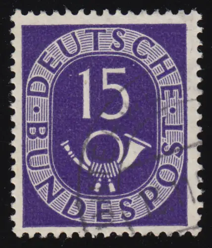 129I Posthorn 15 Pf. mit PLF I Schraffe gebogen, gestempelt O
