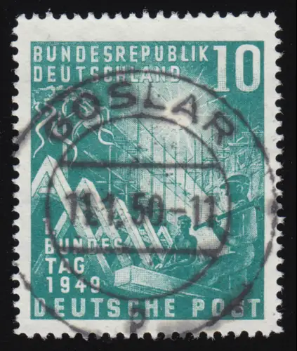 111 VIII Bundestag 10 Pf Plattenfehler Wolke in den Girlanden, gestempelt O