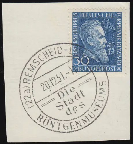 147 Röntgen auf Briefstück mit SST Remscheid-Lennep Röntgenmuseum 20.12.51