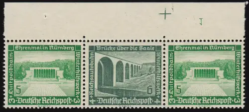 W 120 Bauten Zusammendruck OR mit Passerkreuz + PN 1 dunkel + PN 1 hell, **