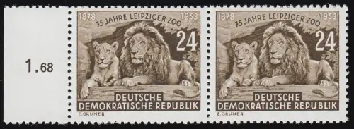 397I Leipziger Zoo 1953: Fleck über rechter Tatze der Löwin, Feld 16 - Paar **