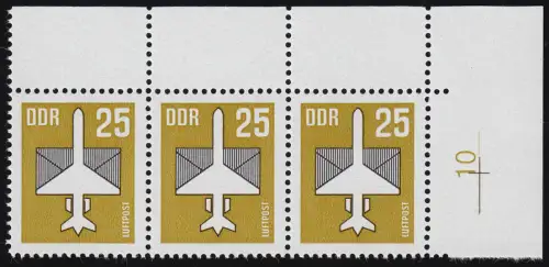 3129wI Flugpostmarke 25 Pf, PLF Randlinienbruch beim rechten Triebwerk, F. 8 **