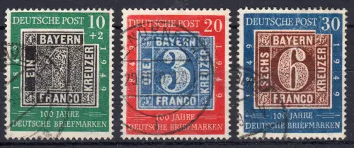 113-115 Briefmarken 1949, Satz rundgestempelt, Höchstwerte geprüft Schlegel BPP