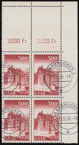 337 Ludwigskirche 500 Fr., Eck-Viererblock, echt zeitgerecht O Saarbrücken 2 - b