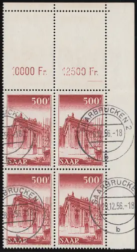 337 Ludwigskirche 500 Fr., Eck-Viererblock, echt zeitgerecht O Saarbrücken 2 - b
