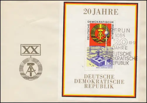 Block 28 Jahrestag 20 Jahre DDR - Block auf Schmuck-FDC ESSt Berlin 