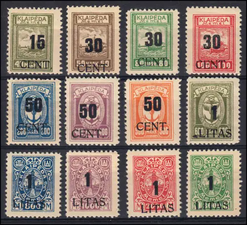 193-205 Aufdruck-Marken Memelland / Litauen (ohne 198), alle Falzspuren *