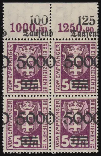 Danzig Portomarke P 26 I - Oberrand-Vbl. Aufdruckverschiebung, Befund BPP **