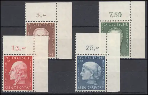 200-203 Wohlfahrt 1954, Satz Ecken oben rechts, ungefaltet postfrisch **