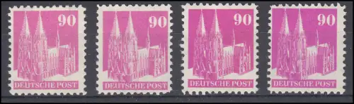 96 Bauten 90 Pf. weite Zähnung, Set mit vier Farbtönungen, postfrisch **