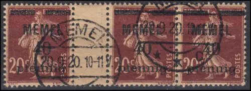 Memel 22a Zwischensteg 40 Pf. auf 20 C, GC-Papier, gestempelt O mit Attestkopie