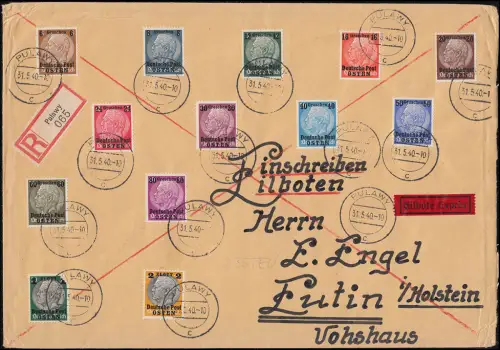 Generalgouvernement 1-13 Deutsche Post Osten auf R-Express-Brief Pulawy 31.5.40
