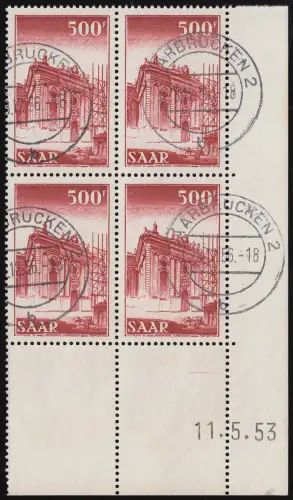 337 Br Ludwigskirche 500 Fr., Eck-Vbl Druckdatum, gestempelt O Saarbrücken 2 - b