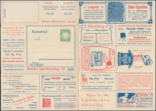 Bayern Kartenbrief 5 Pf. grün Münchener Jahres-Ausstellung 1907, gefaltet *