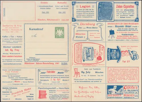 Bayern Kartenbrief 5 Pf. grün Münchener Jahres-Ausstellung 1907, gefaltet *