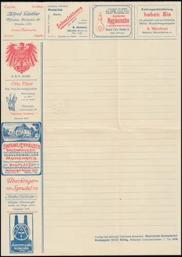 Bayern Kartenbrief 5 Pf. grün Münchener Jahres-Ausstellung 1907, gefaltet *