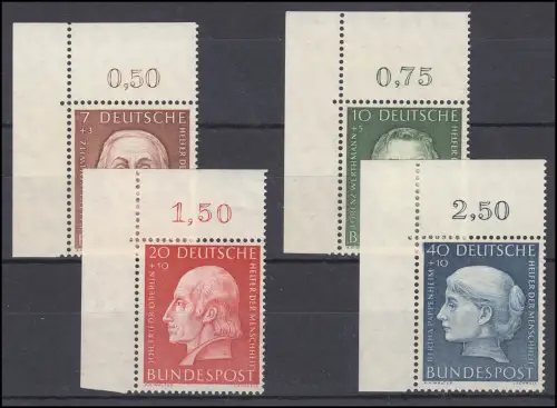 200-203 Wohlfahrt 1954, Satz Ecken oben links, ungefaltet postfrisch **