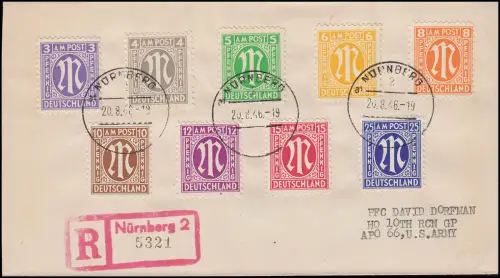 1-9 AM-Post amerik. Druck Satz-Brief Not-R-O, aptierter Stempel NÜRNBERG 1946 