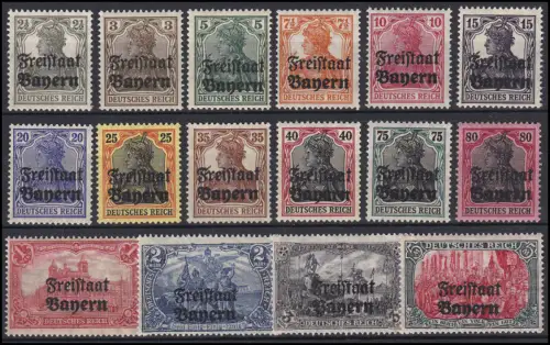 136-151 Aufdruck Freistaat auf Germania, Satz komplett 16 Werte postfrisch **