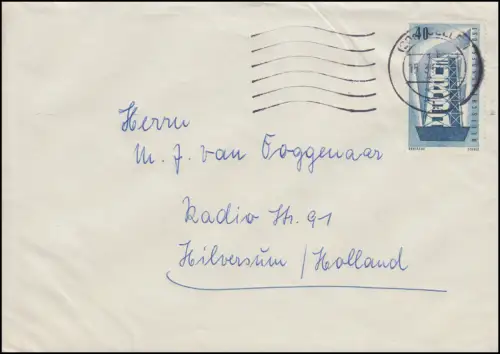 242 Europa / CEPT 40 Pf als EF auf Auslandsbrief CELLE 15.3.1957 nach Holland