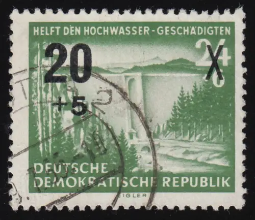 449 V Hochwassergeschädigte mit PLF V Punkt über DEN, gestempelt O geprüft BPP