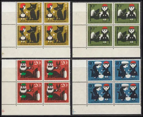 340-343 Rotkäppchen Satz kpl. Eck-Vbl. u.l. mit Passerkreuz, ungefaltet **