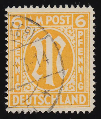 13 E AM-Post 6 Pf. seltene Zähnung, gestempelt, Befund Hettler BPP