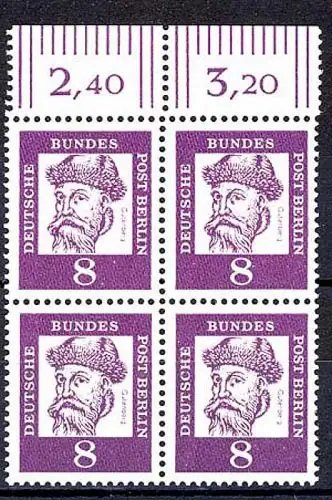 201 Bed. Deutsche 8 Pf OR-Viererbl. ** postfrisch