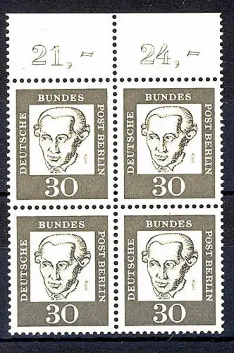 206 Bed. Deutsche 30 Pf OR-Viererbl. ** postfrisch